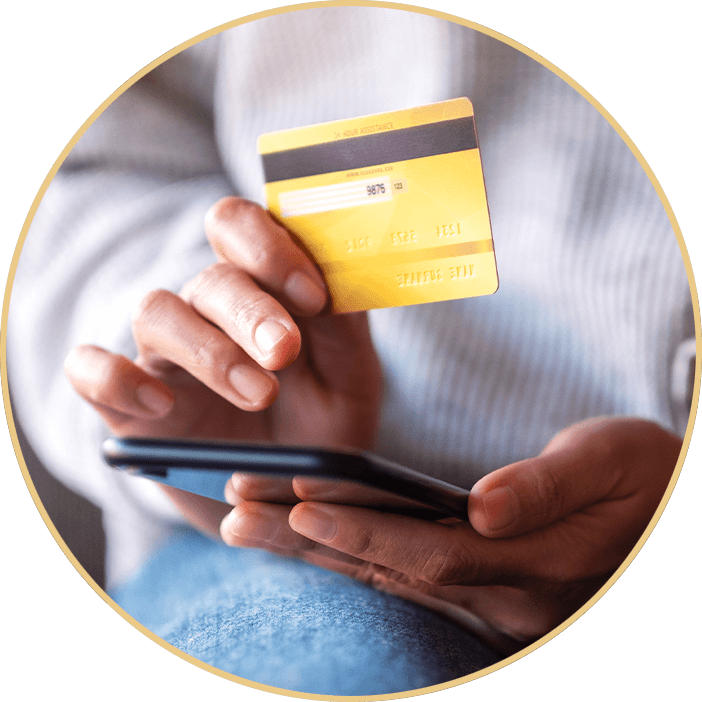 woman using card to pay online